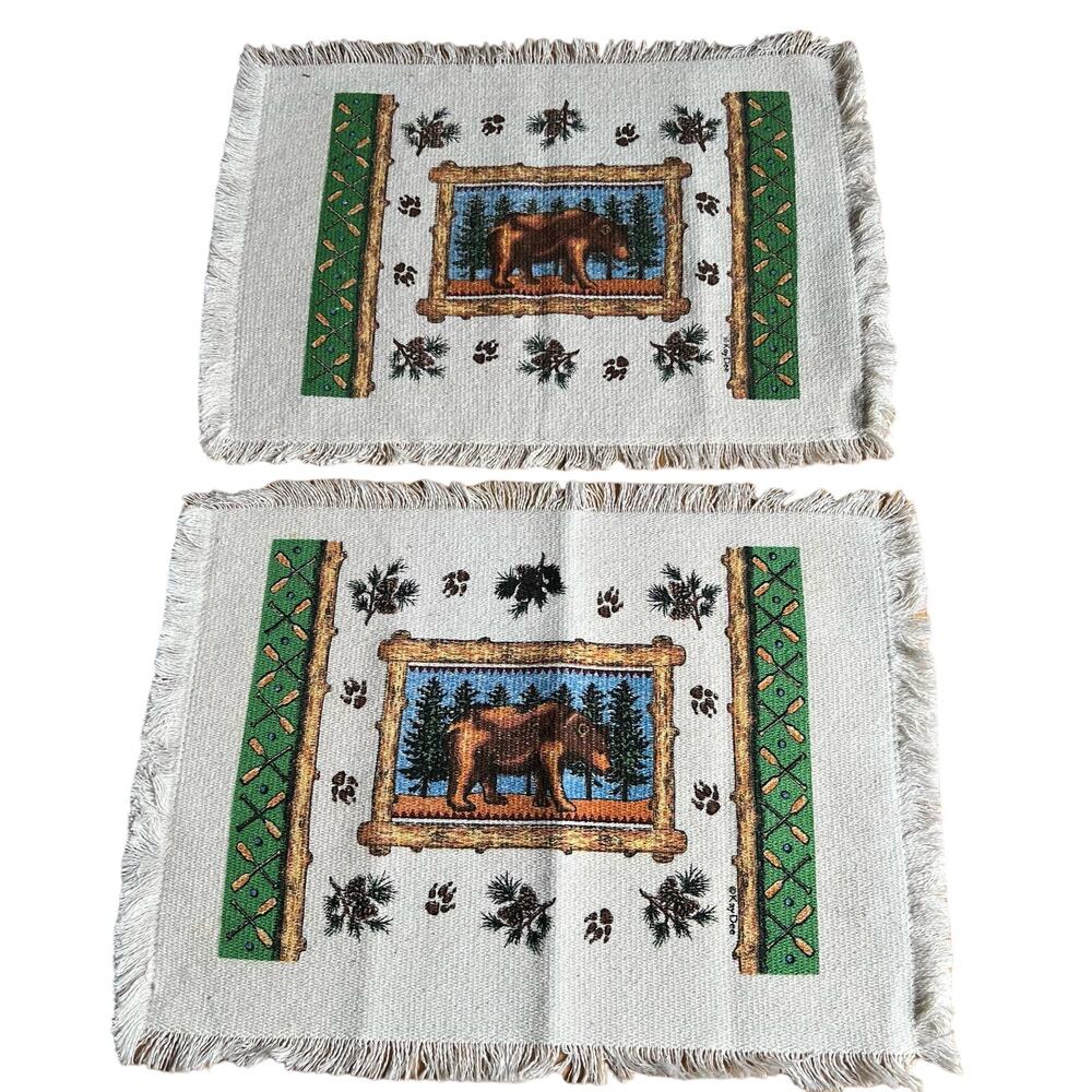 Vintage 2 Kay Dee placemats brown bear cabin decor